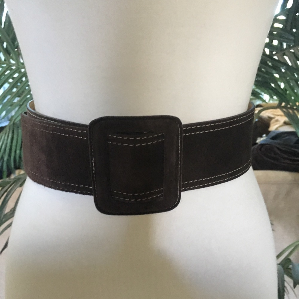 Real suede and leather lining wide brown belt